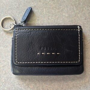 Fossil Leather Small Preppy Coastal Cowgirl Boho Card Holder Keychain Wallet